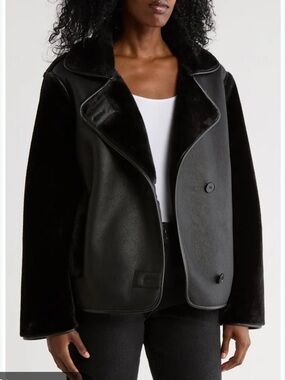 FASHION TRENDING Hudson Jeans Black Faux Shearling Leather-Trim Peacoat